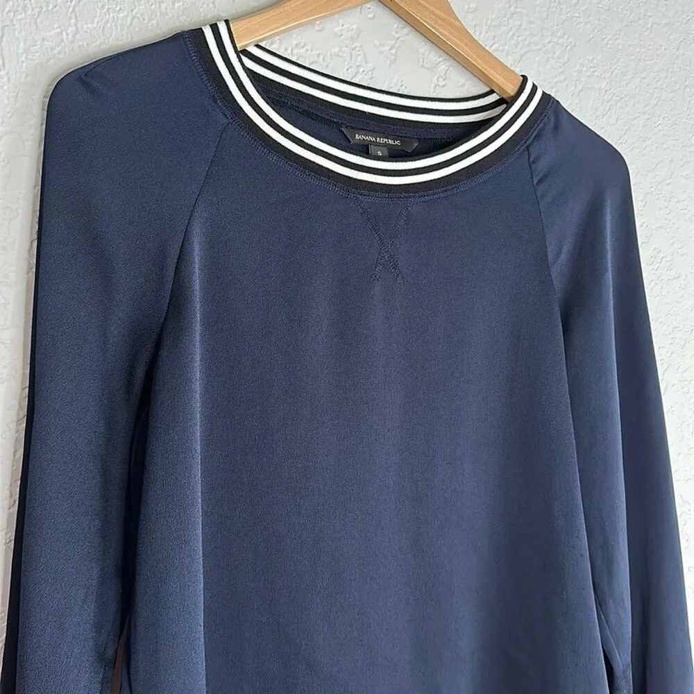 Banana Republic Varsity Long Sleeve Blue Ringer Top Preppy Collegiate Nautical - Image 2