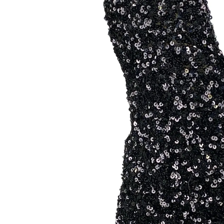 Oh Polly Black Sleeveless Sequin Plunging Halter V-neck Mini Bodycon Dress Sz 6 - Image 2
