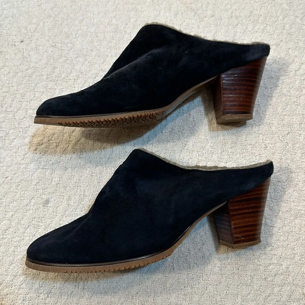Golo suede shearling lined block wood heeled mules vibram soles size 10 Black - Image 3