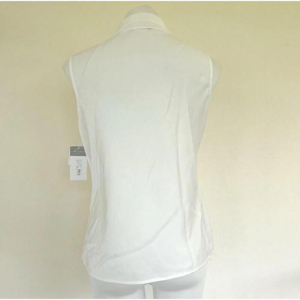 Tahari ASL Sailor Tie Neck Sleeveless Blouse Top Size XLARGE WHITE Womens - Image 4