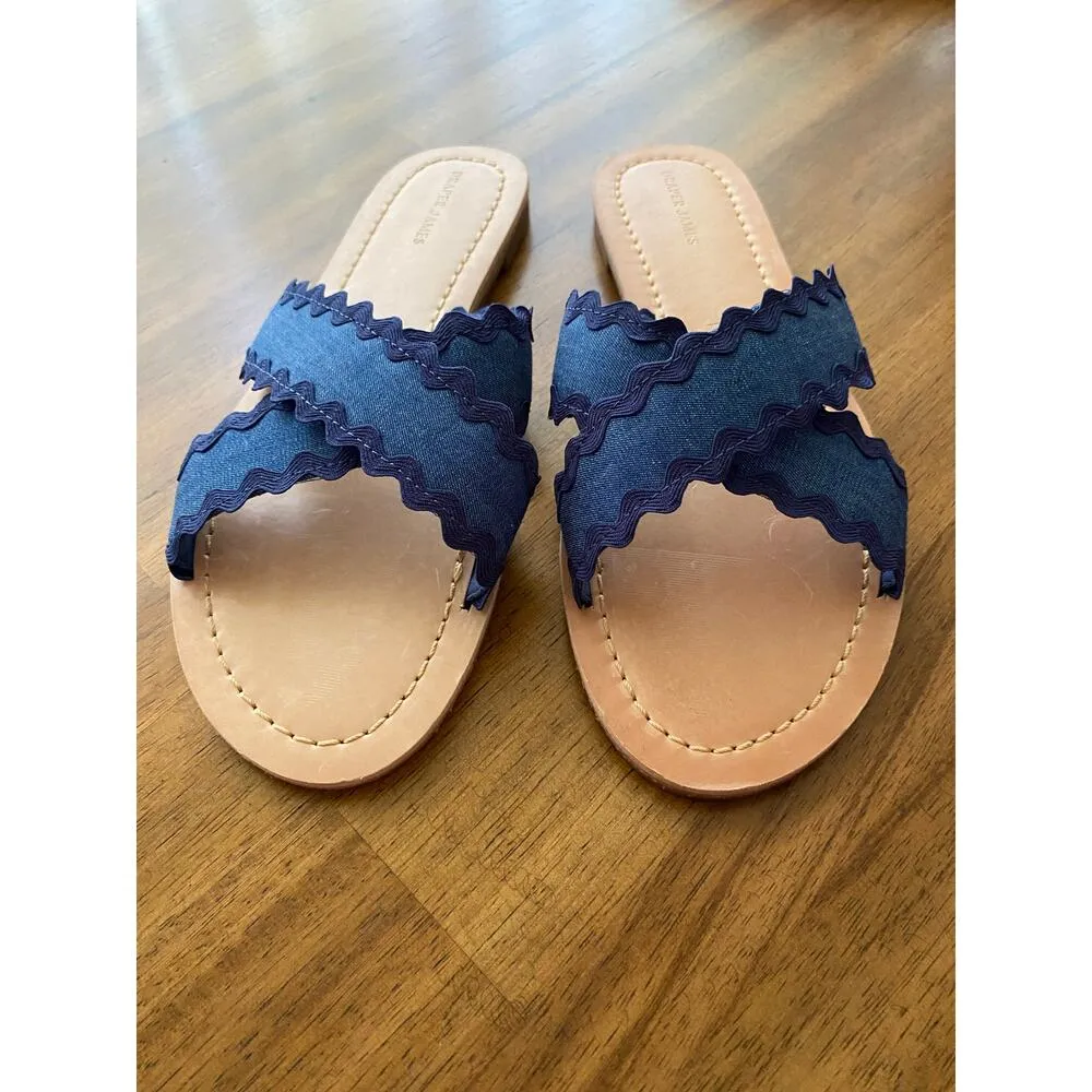 Draper James Piper Women’s 8.5 Sandal Shoes EUC Navy Blue Ric Rac Criss Cross - Image 2