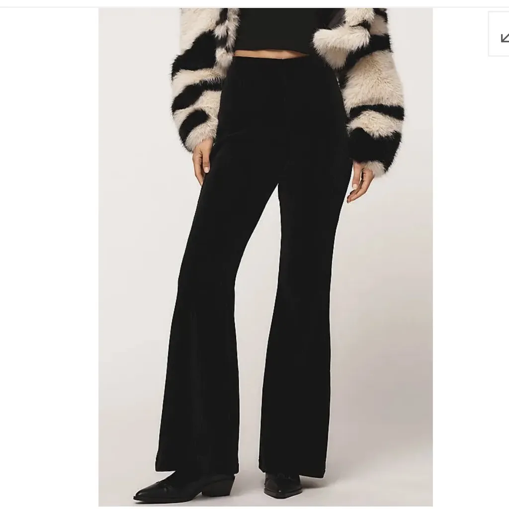 Anthropologie Black Ribbed Flared Pants Size Medium High rise Women’s Wide Leg - Image 2