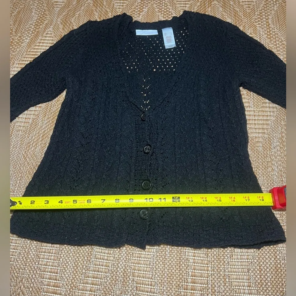 Vintage Women's Black Crotchet Knit Cardigan, Size L - Image 9