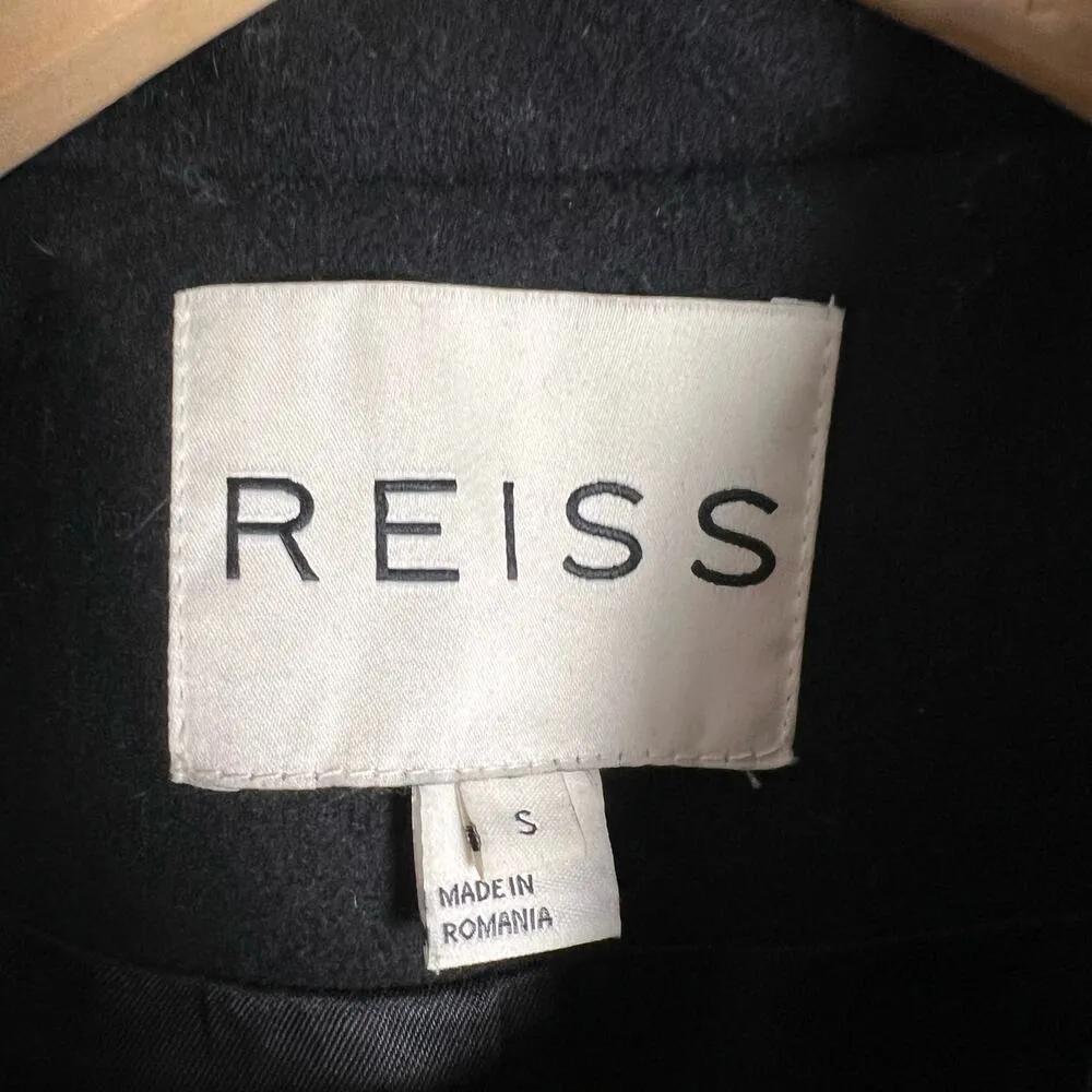 Reiss Laurent Women’s Wool Cashmere Black Gray Colorblock Pea Coat Size Small - Image 2