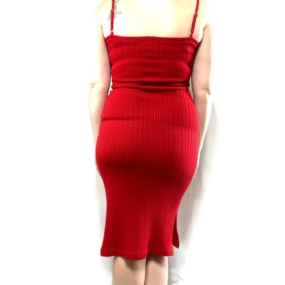 Vintage Naturally Jojo 90s Red Faux Fur Sweater Dress Size Medium - Image 3