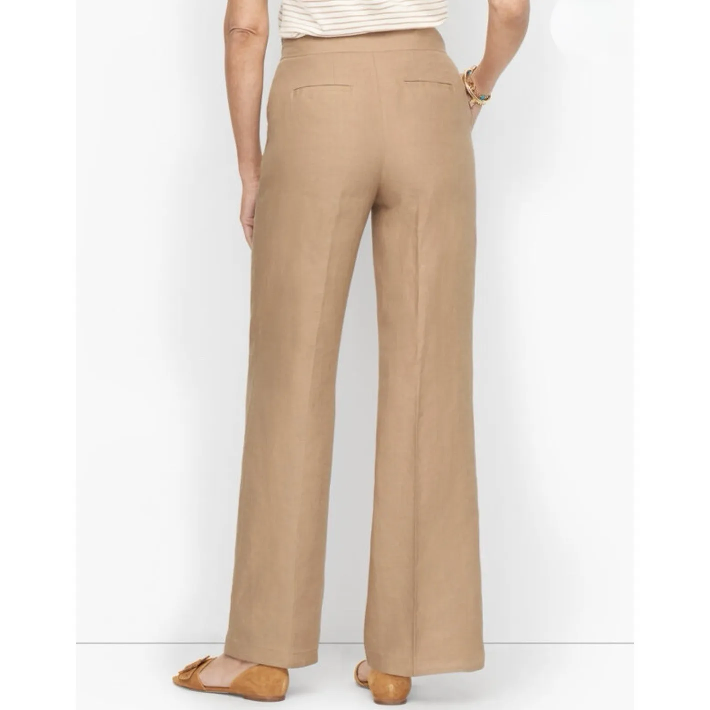 NEW Talbots High-Waist Wide Leg Linen Pants Sailor Buttons Beige 16‎ Lagenlook - Image 2