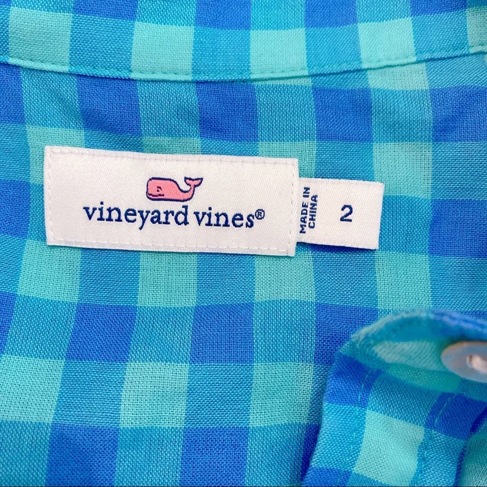 Vineyard Vines  Collared Blue Checked Blouse Size 2 - Image 5
