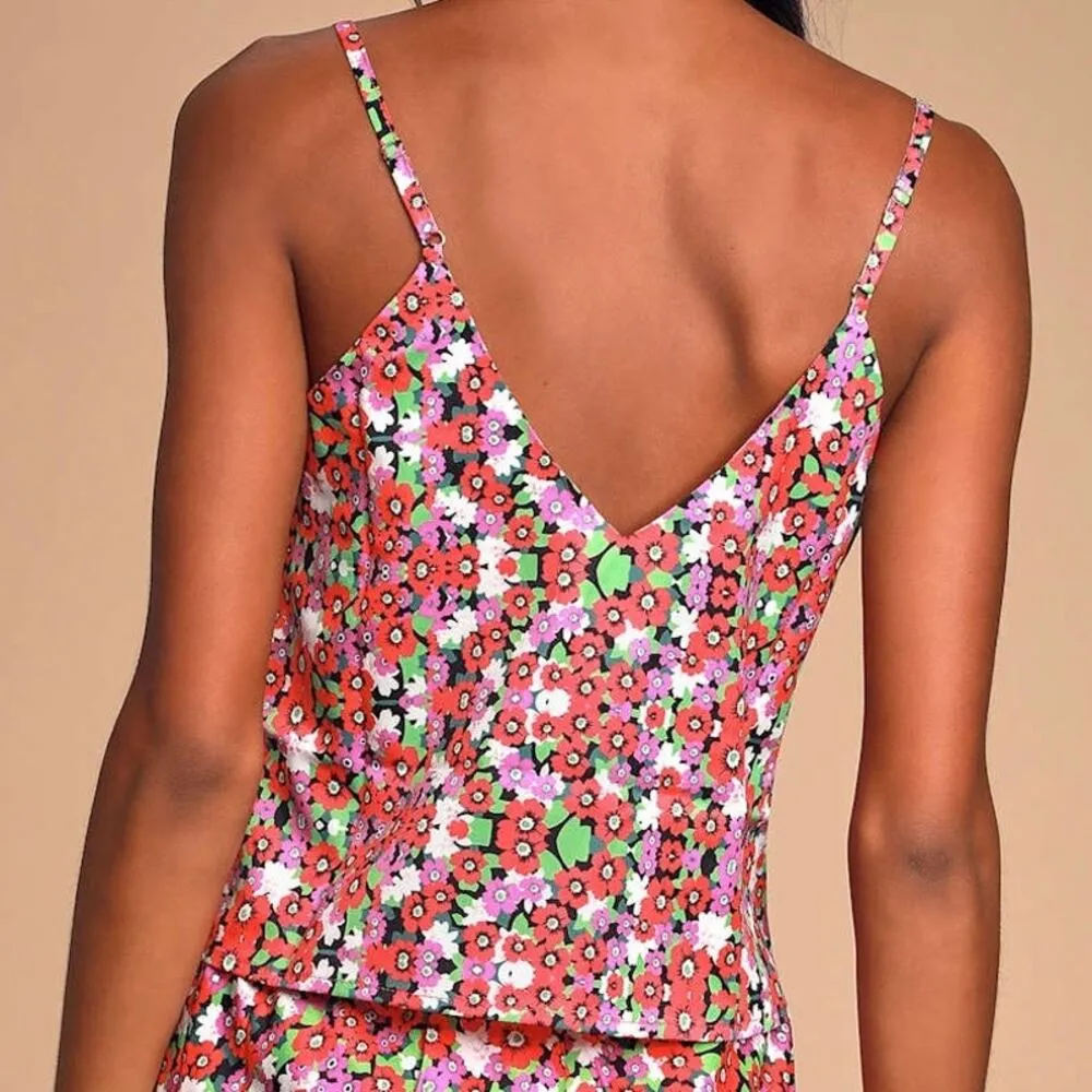 Lulu's Zenia Coral Red Multi Floral Print Cropped Cami Top - Large - Image 4