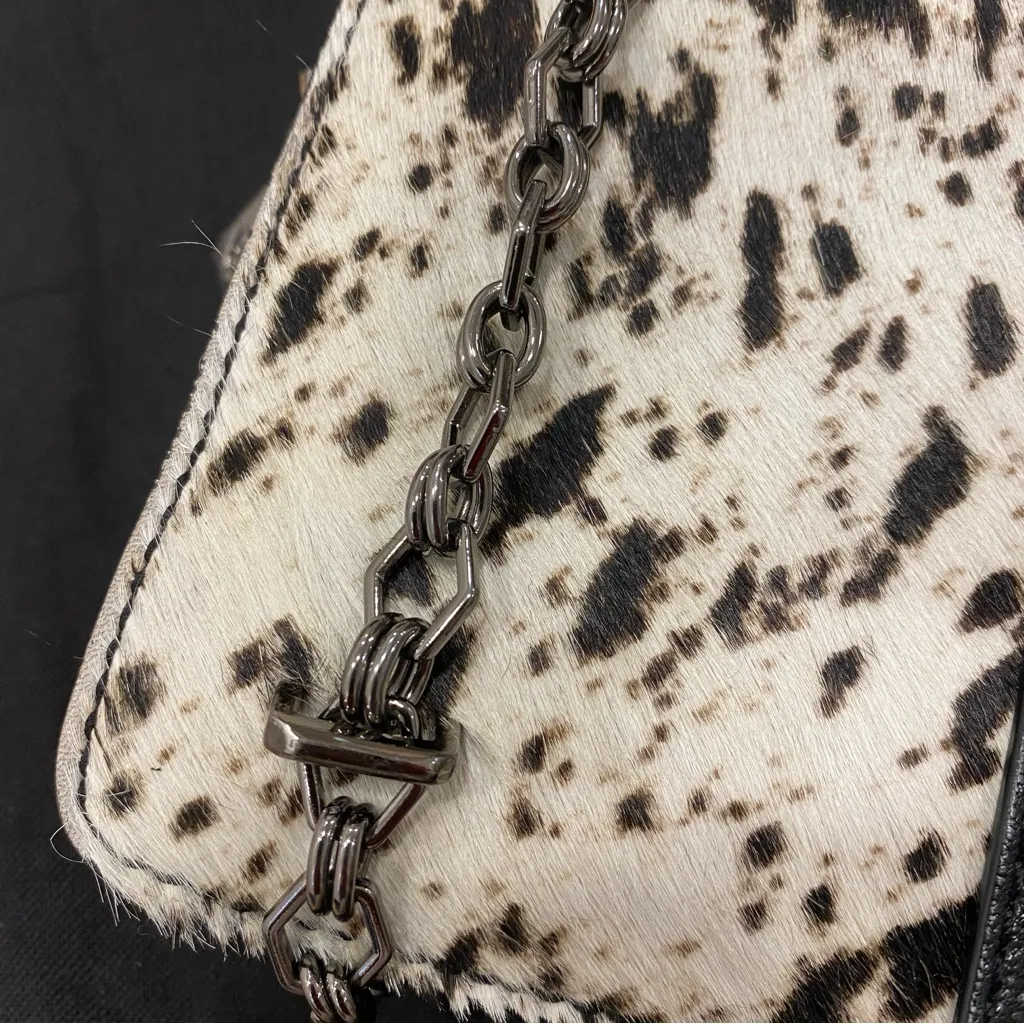 🌟LEIFSDOTTIR🌟 COW PRINT CALF HAIR LEATHER CHAIN SHOULDER BAG BLACK / WHITE - Image 4