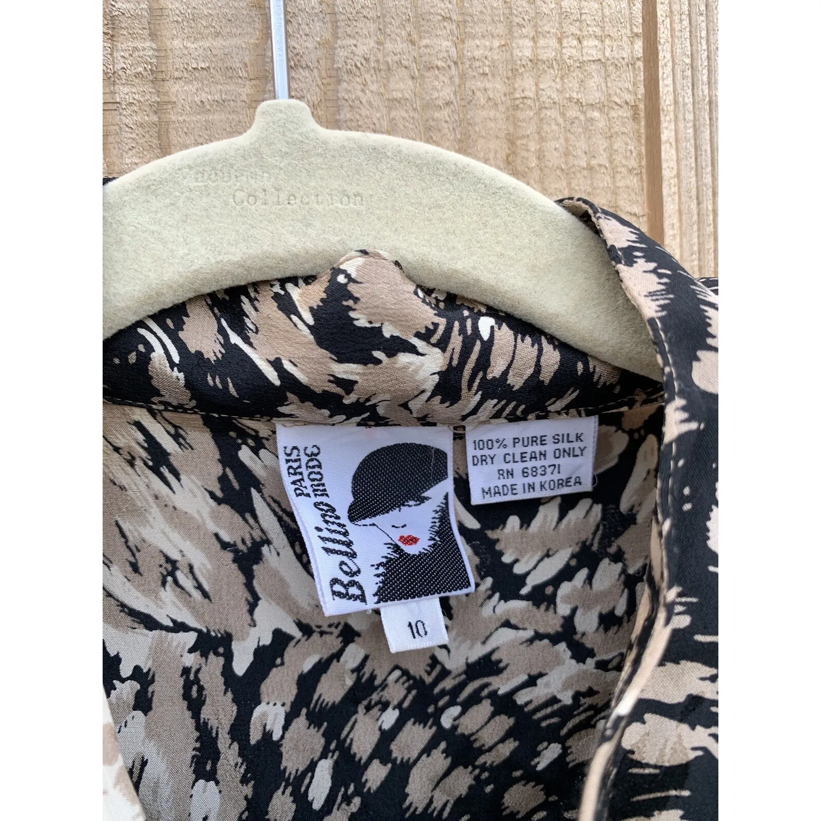 VINTAGE BELLINO PARIS MODE 1980s 100% Silk Animal Print Button Down‎ Long Sleeve Size 10 - Image 4