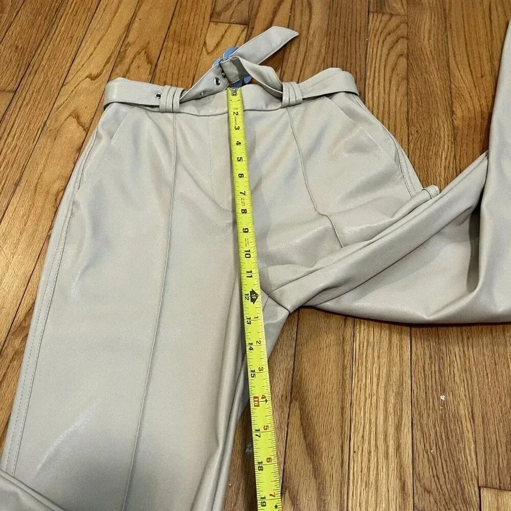 Jonathan Simkhai NWT Pauline Vegan Leather Belted Crop Pant in Moonstone‎ Size 0 - Image 10