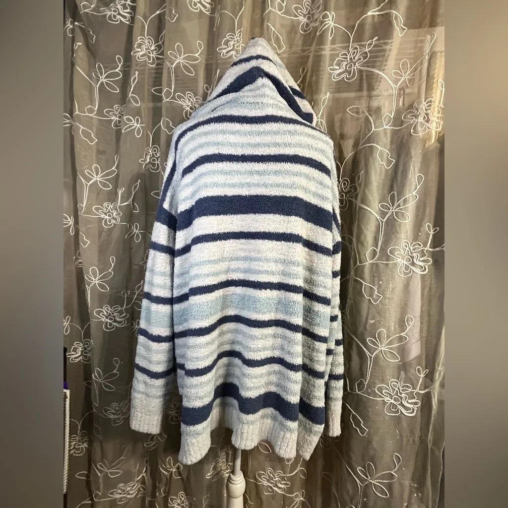 Seven7 Blue White Striped Hooded Popcorn Sweater - Image 4