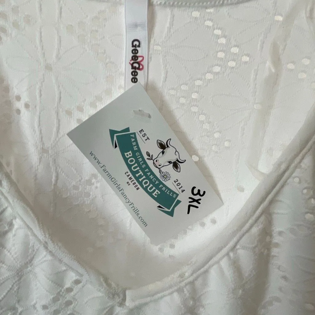 NWT white eyelet GeeGee size 3X stretchy knit top. - Image 2