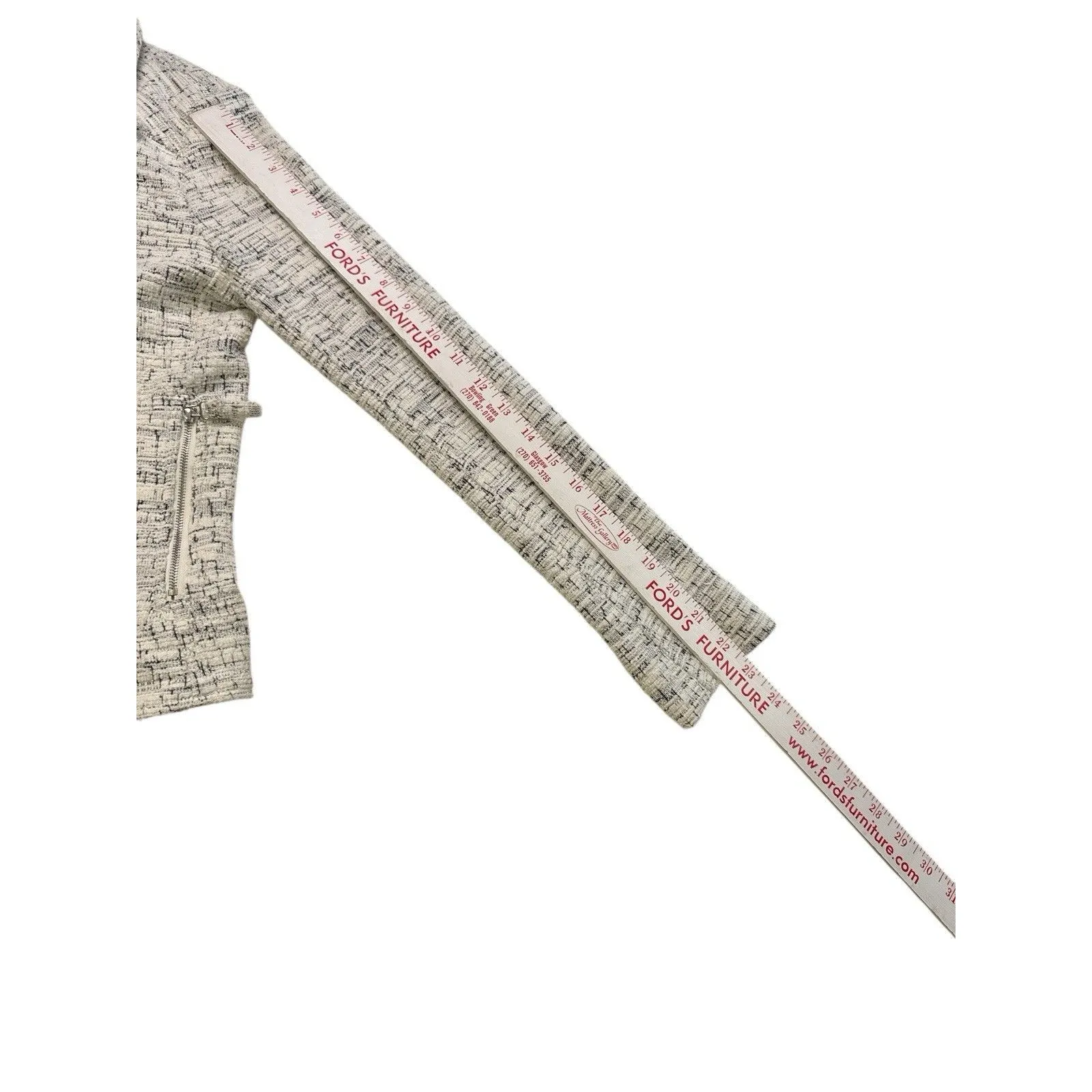 Max Studio Textured Knit Moto Jacket Zipper Black White Spread Collar Small Chic - Image 8