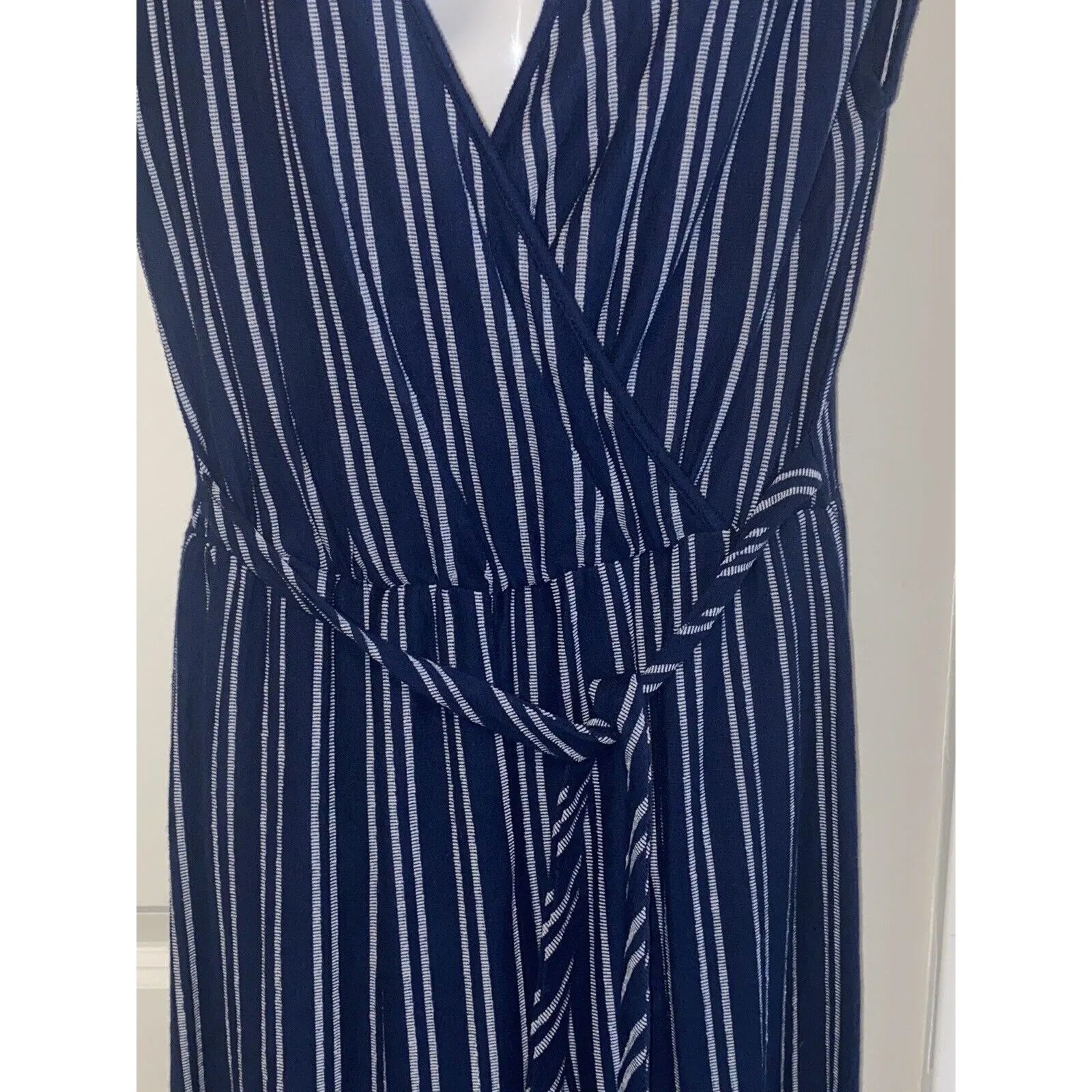 Caution To The Wind Striped Faux Wrap Tie-Back Jumpsuit Sz M Light Weight - Image 6