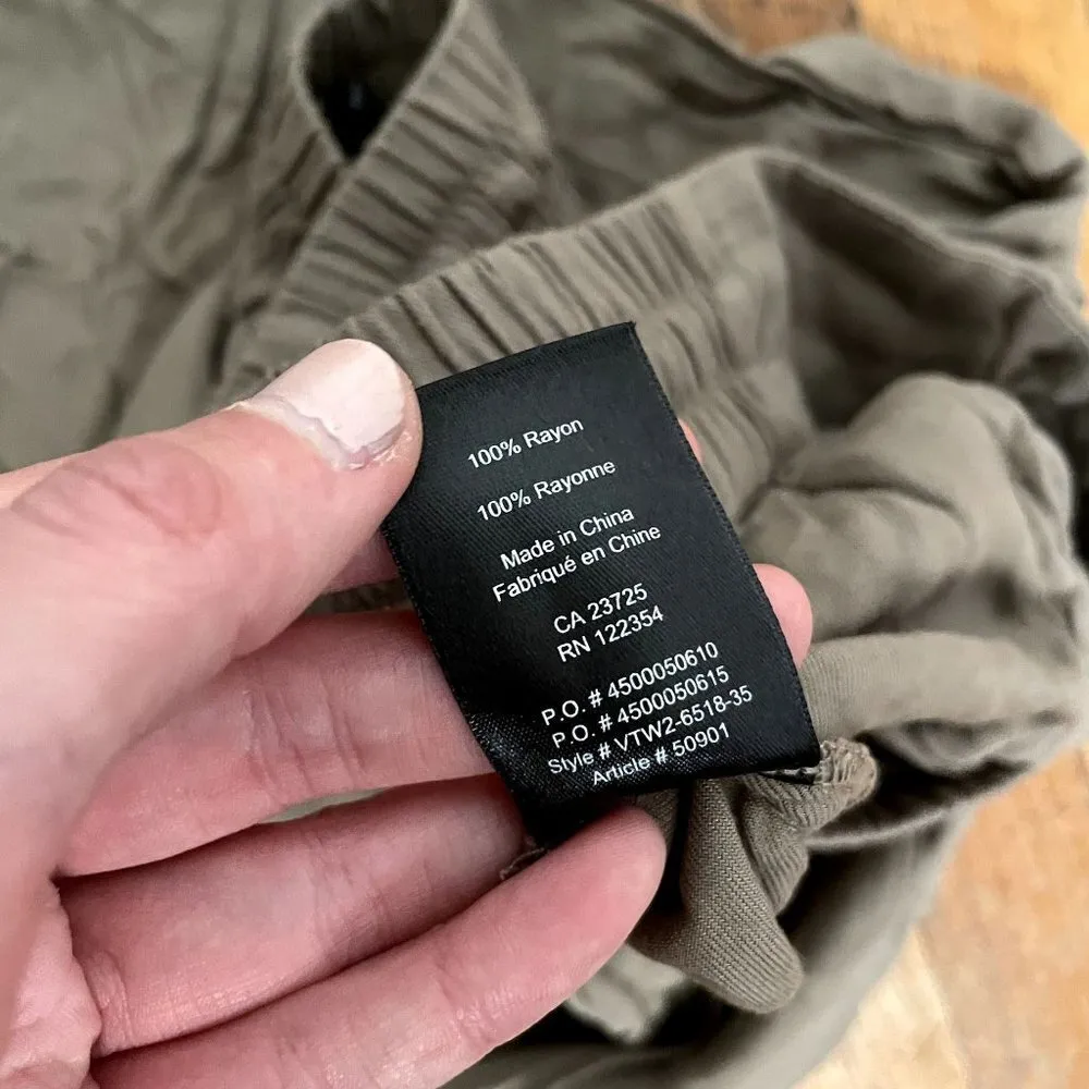 Talula olive green elastic waistband pockets casual pants sweatpants rayon - Image 5