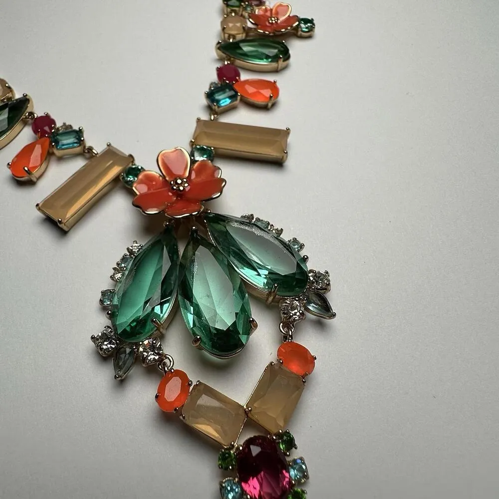 Kate Spade Rhinestone Statement Necklace Gold Tone Green Orange Etc For REPAIR - Image 13