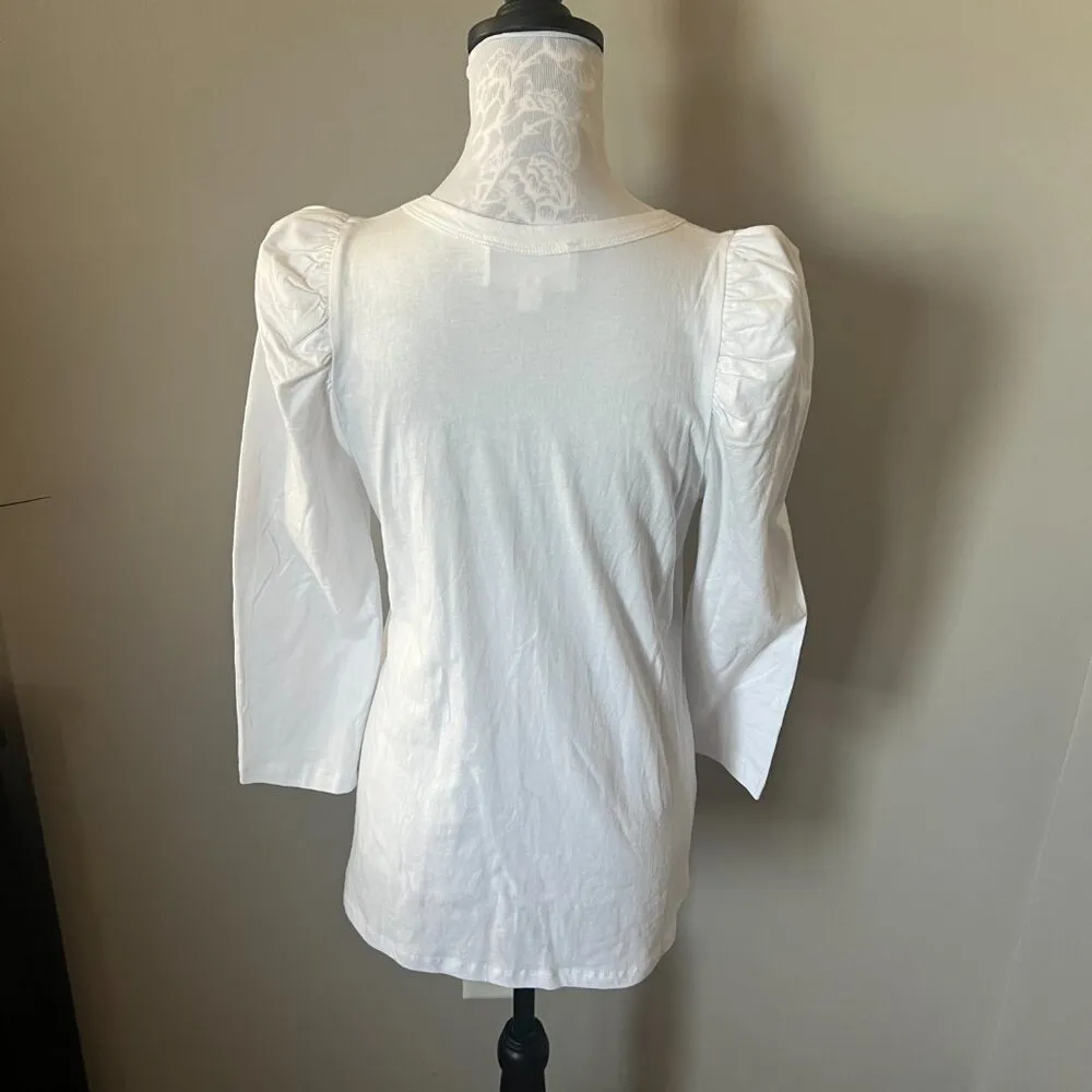 Tuckernuck Pomander Place Vesty Puff Sleeve Crew Top White Women's Small - Image 4