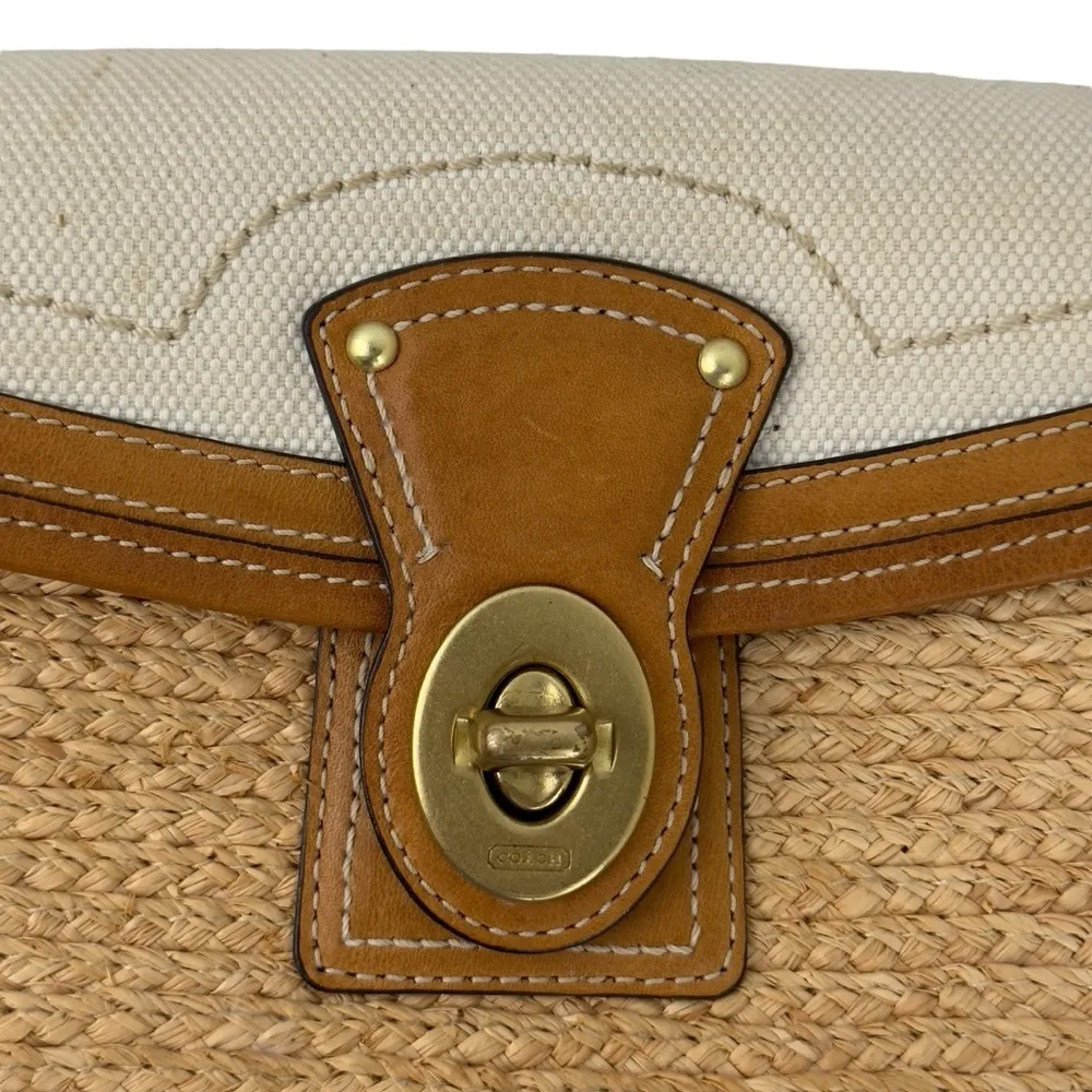 Coach Straw Summertime Clutch Wristlet Bag Natural Leather Trim Turnlock Coastal - Image 14