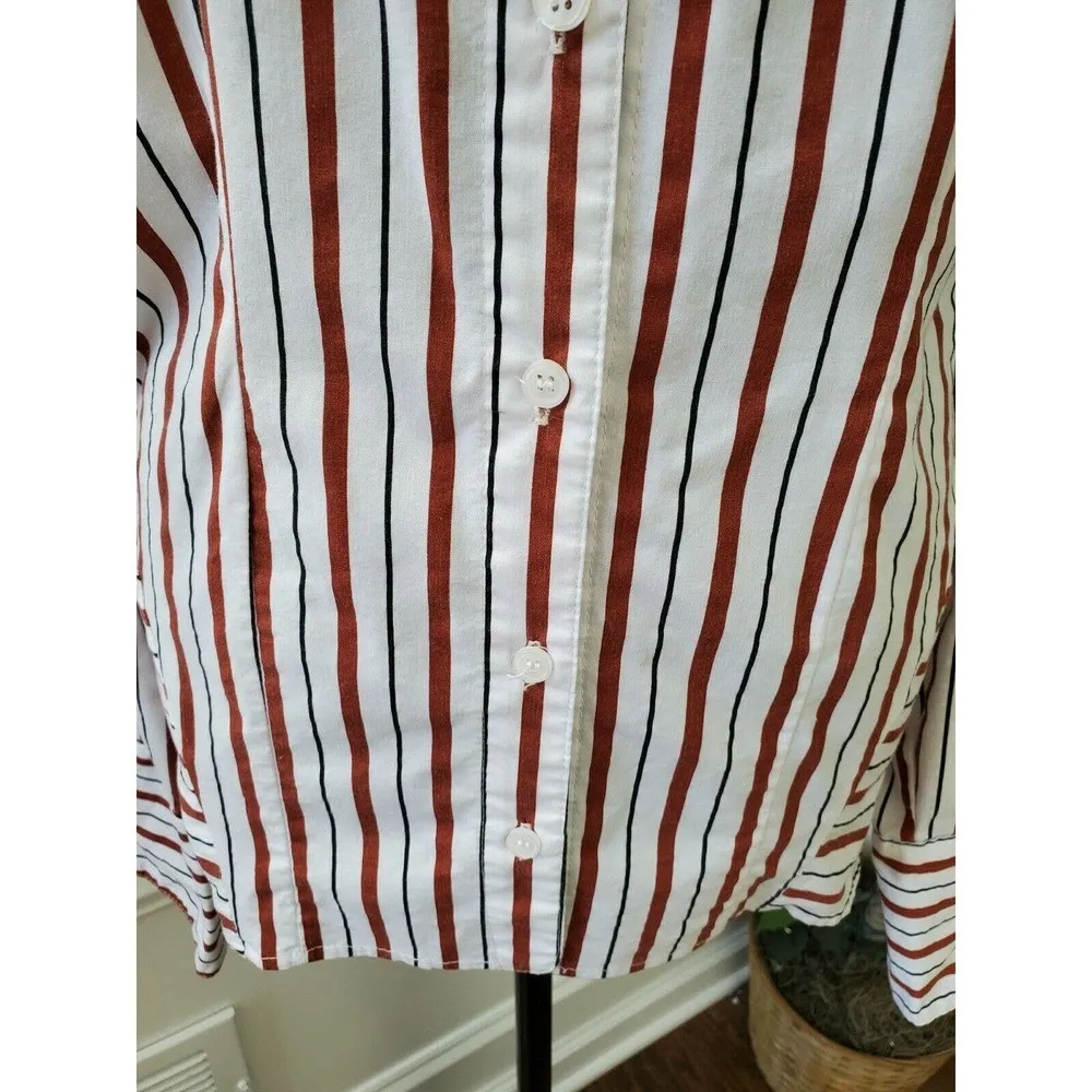 Ashley Stewart Women's Multicolor Striped Cotton Long Sleeve Collared Shirt 18 - Image 3
