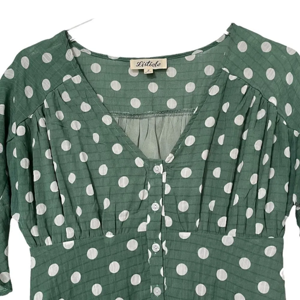 Listicle Polka Dot Button Down Green Dress Size Small‎ - Image 4