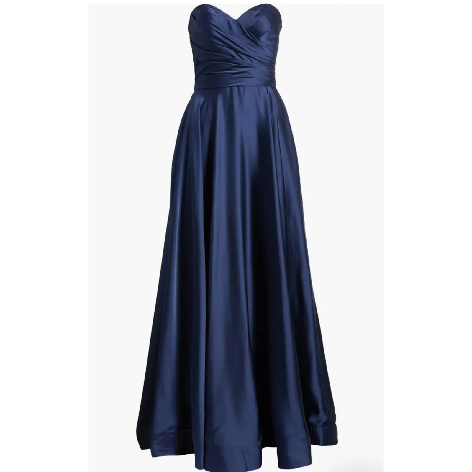 La Femme NWOT Strapless Slit Satin Ballgown in Navy. Size 14. NWOT - Image 3