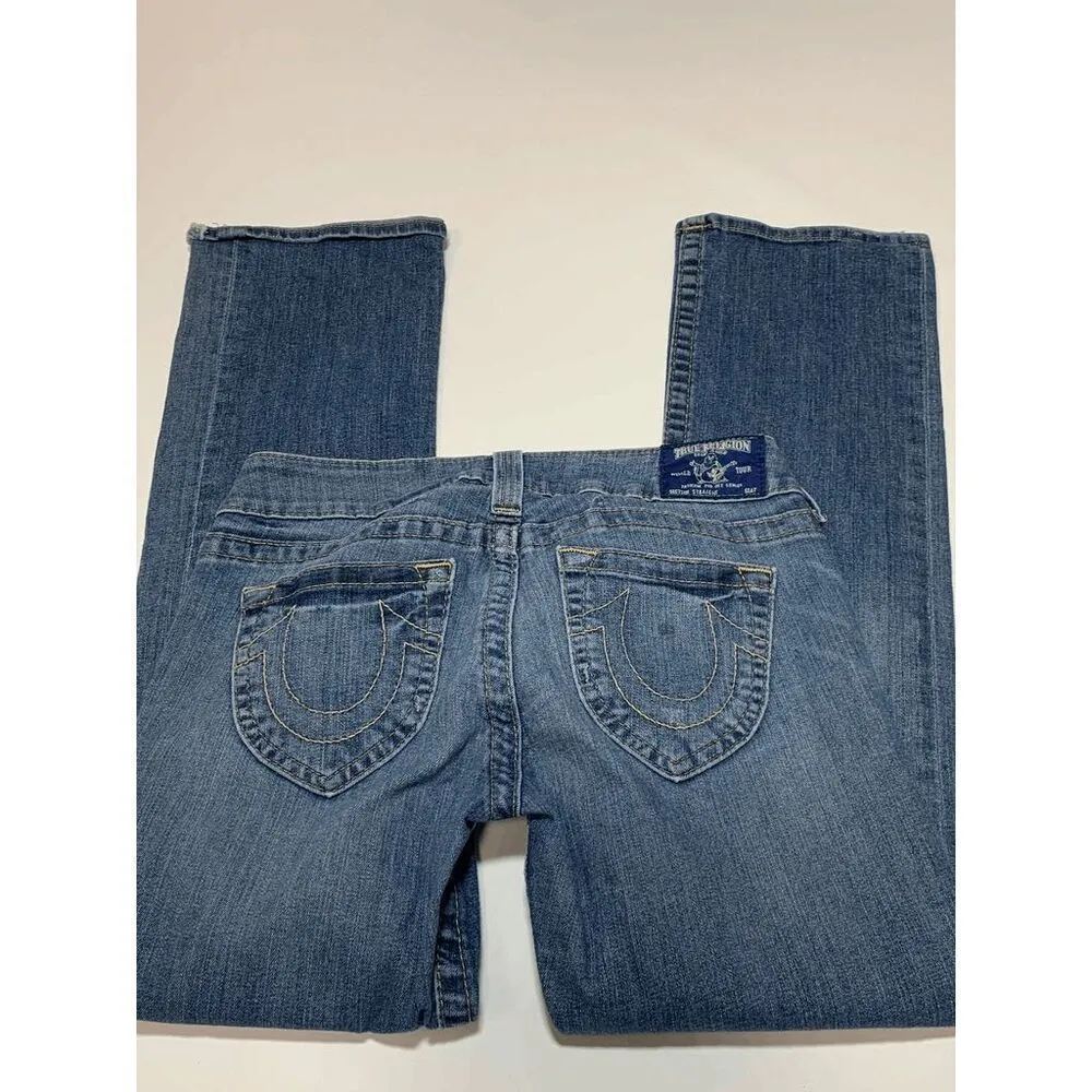 True Religion Women’s Billie Mid Rise Straight Leg Jeans Medium Wash Blue Sz 29 - Image 2