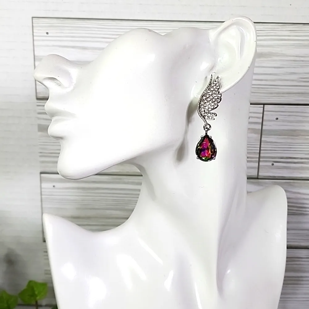 Silver Crystal Feather with AB Teardrop Stone New - Image 2