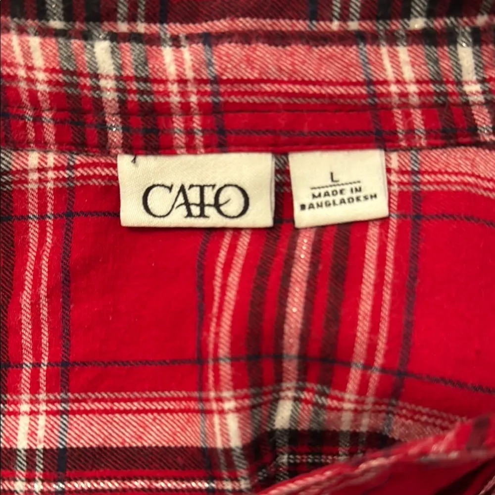 Cato Red, Black, silver sparkle thread and White Plaid collared Tunic - Image 7