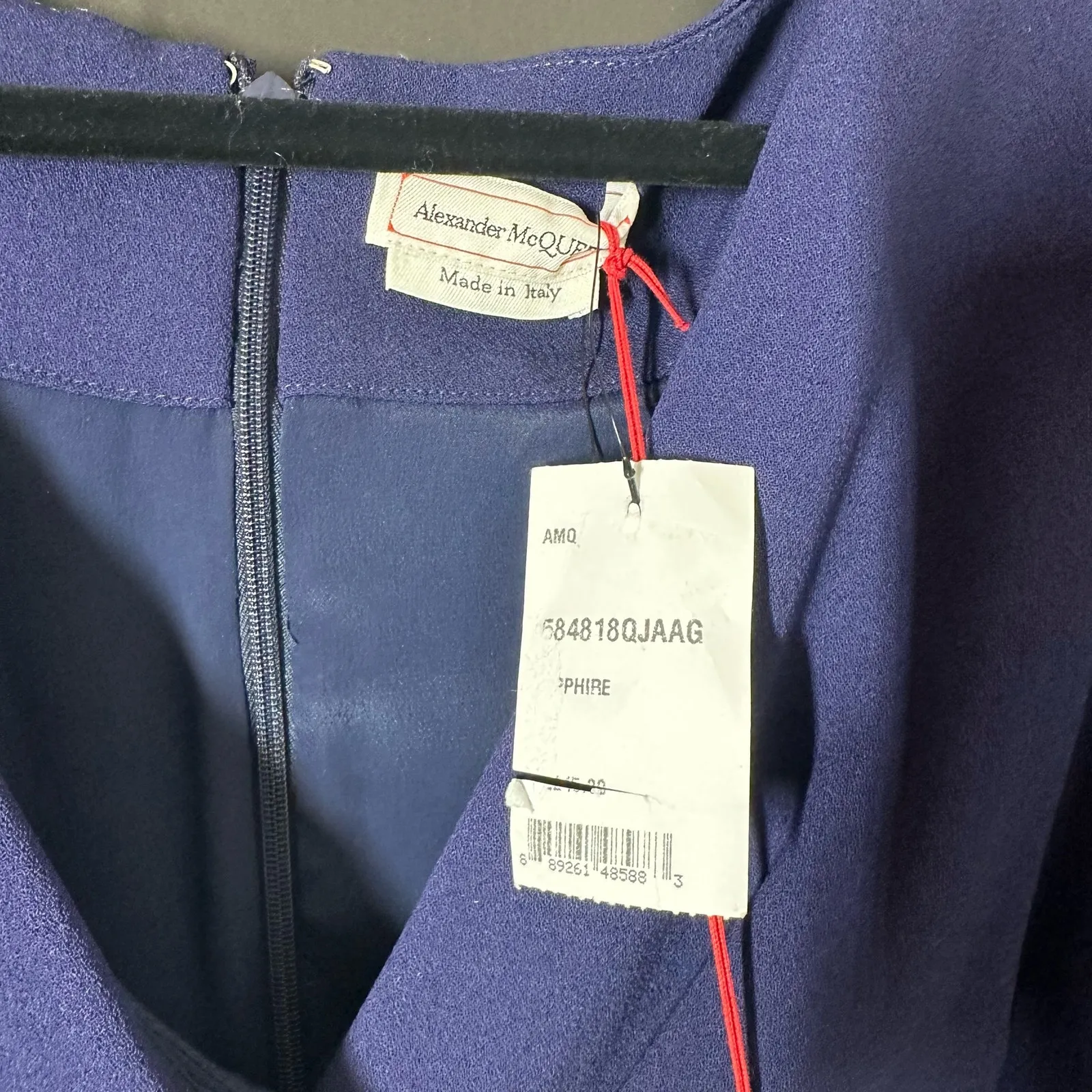 NEW Alexander McQueen Gathered Sapphire Pencil Virgin Wool Dress Size 44 - Image 5