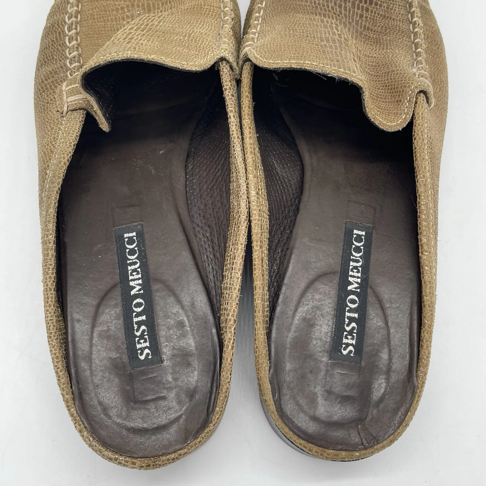 Sesto‎ Meucci Womens 7.5 Shoes Mules Slides Made in Italy Light Mocha Leather - Image 5