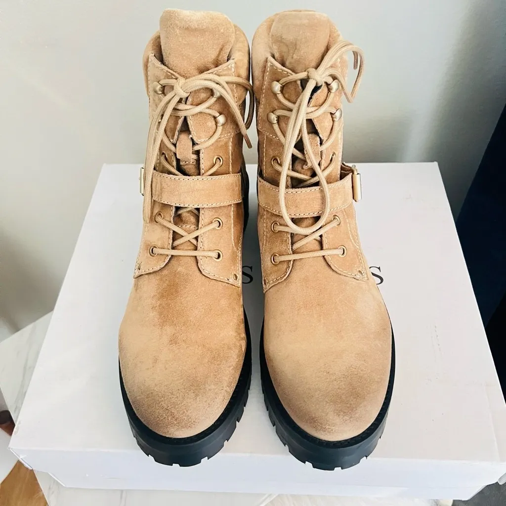 All Saints Paulina Suede Leather Buckle Moto Boot, Size 11, Brown/Tan, NWT - Image 10