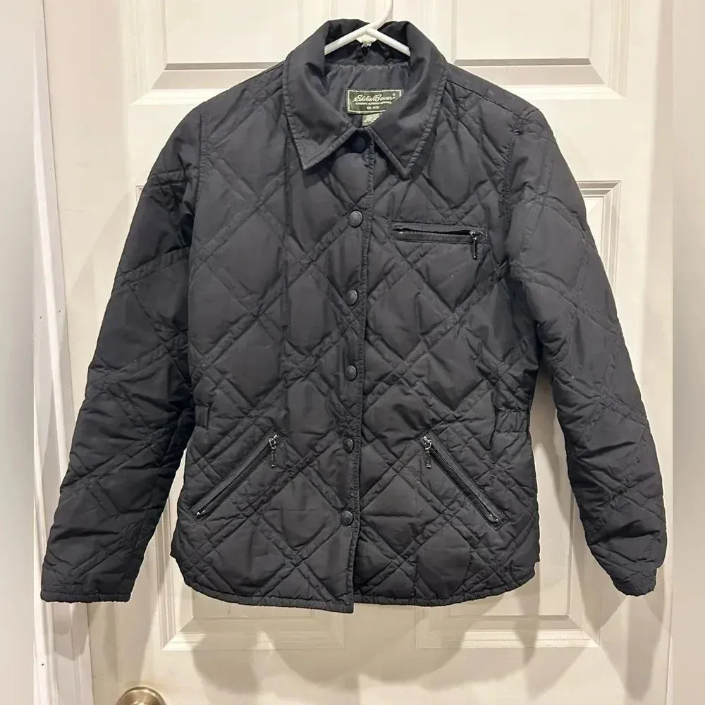 Eddie Bauer Black Goose Down Quilted‎ Jacket Coat women’s size Small - Image 6