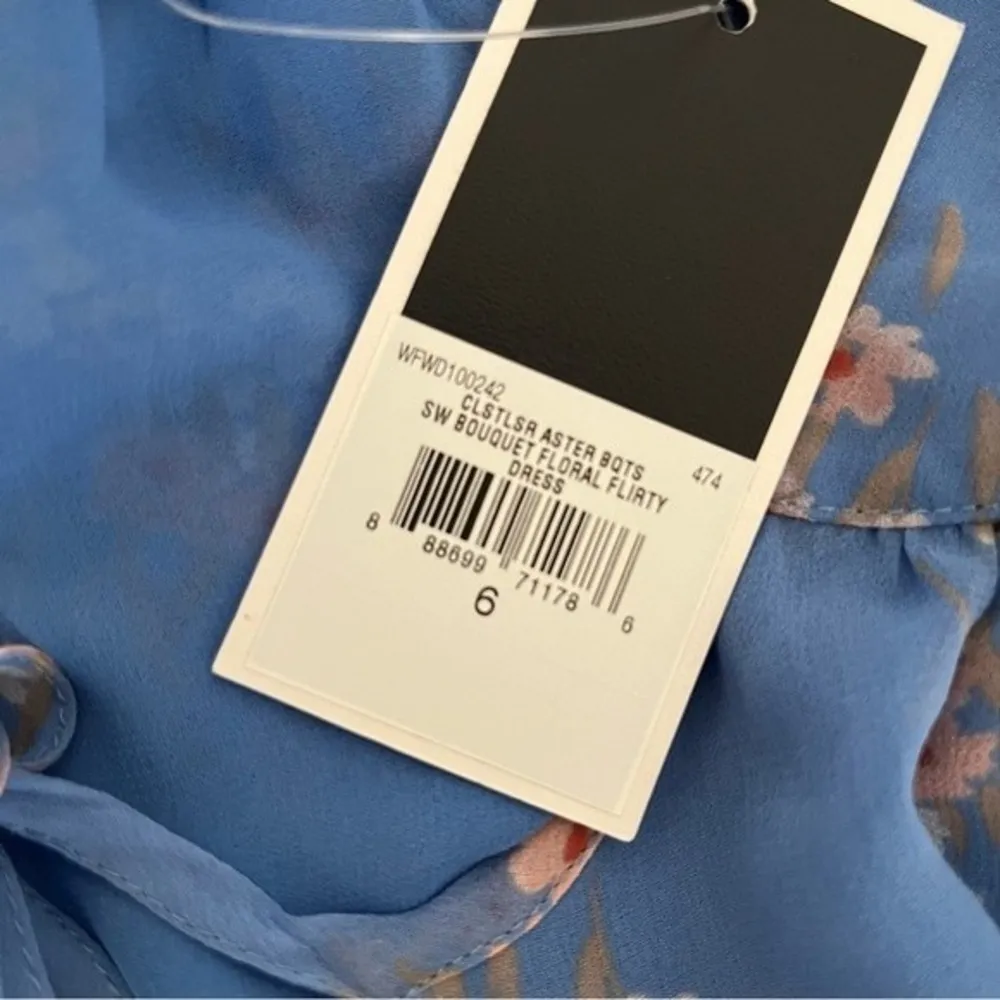 JUICY COUTURE Black Label Bouquet Floral Flirty Dress Blue Faux Wrap Size 6 NEW - Image 7