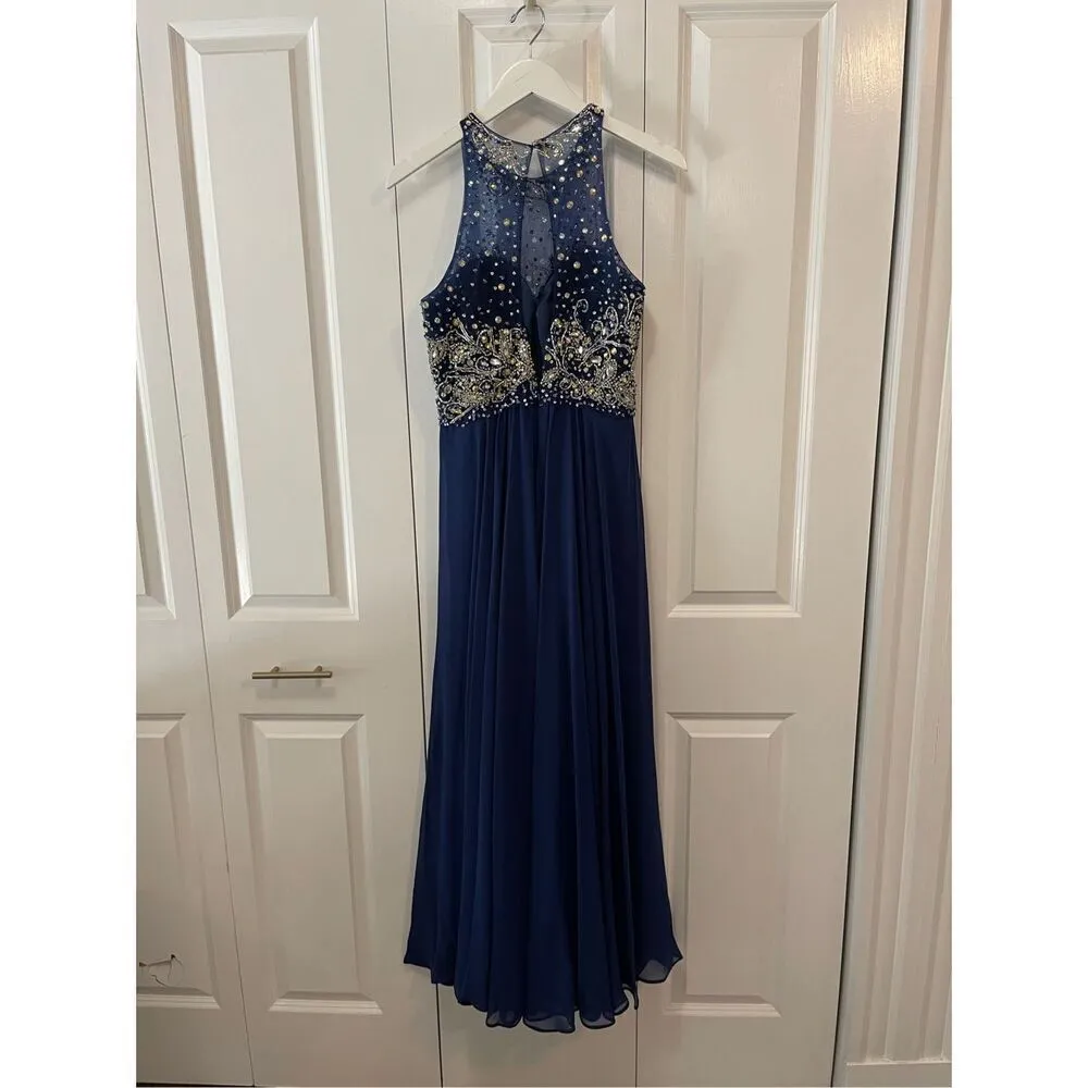 Faviana Glamour navy beaded gown Labeled Size 12 but altered - Image 3