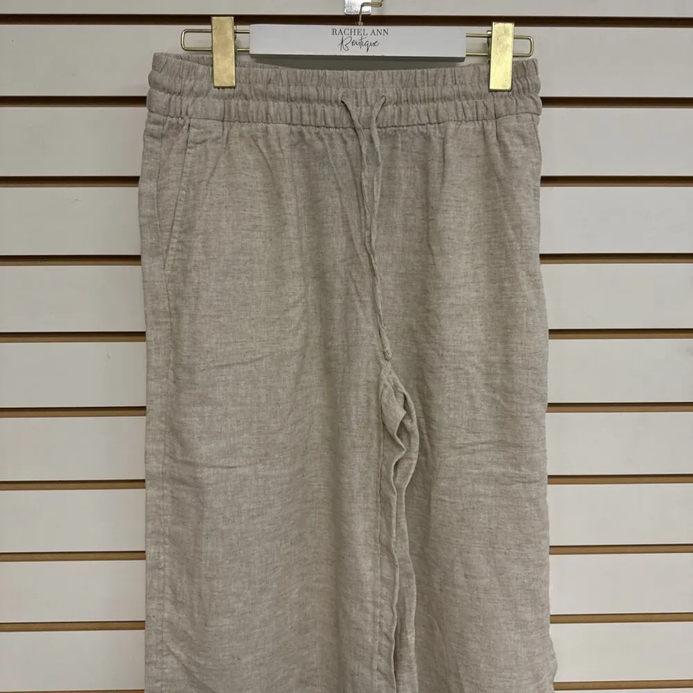 Banana Republic Wide Leg Crop Pull On Pants Small Petite NWT Linen Blend Beige - Image 2