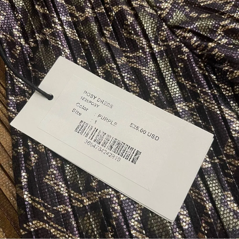 NWT ba&sh Posy Dress Cutout Metallic Violet Purple Short Sleeve Dress Size S/4 - Image 5