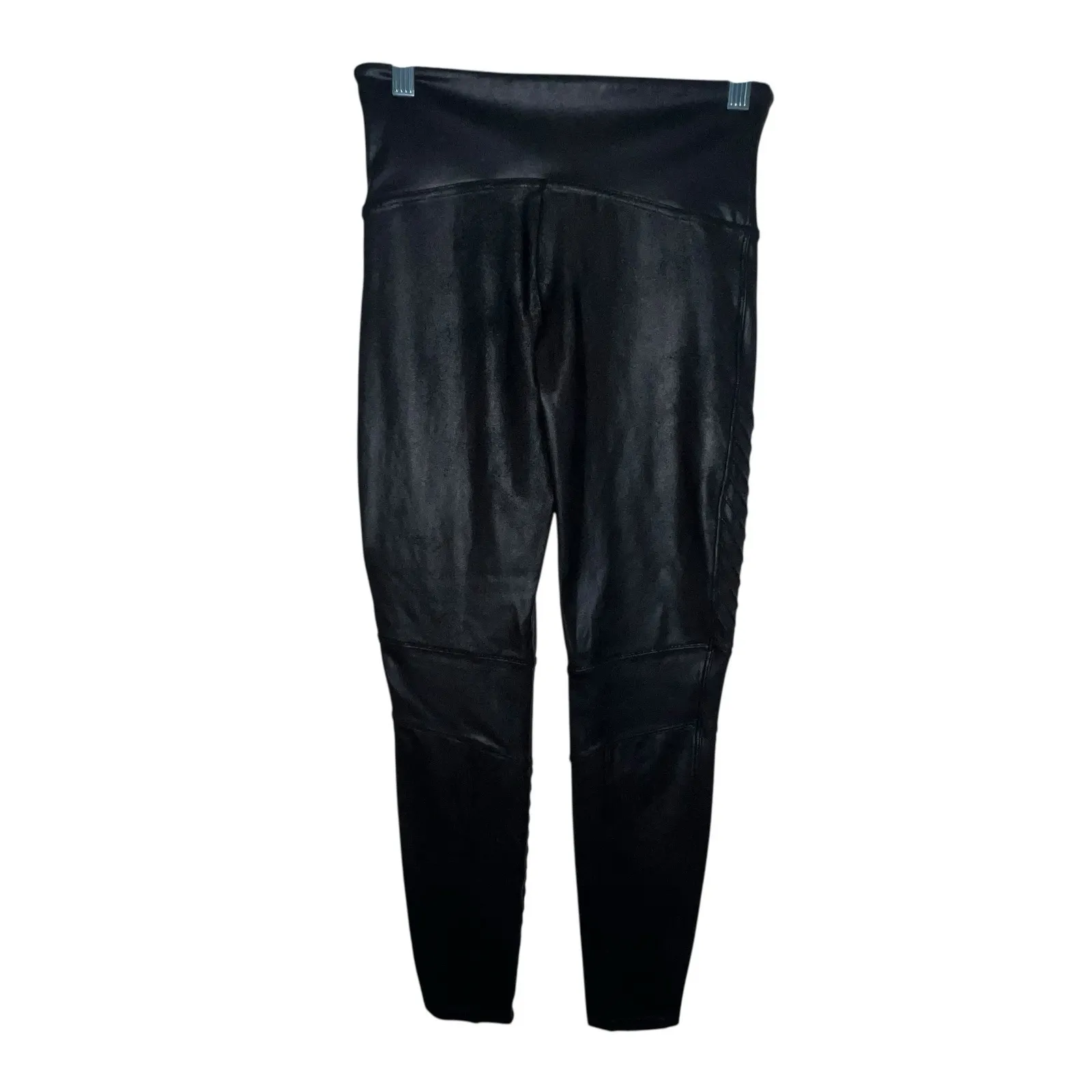 Spanx Moto Leggings Women Size MP Black Faux Leather‎ Shaping High Rise Biker - Image 5