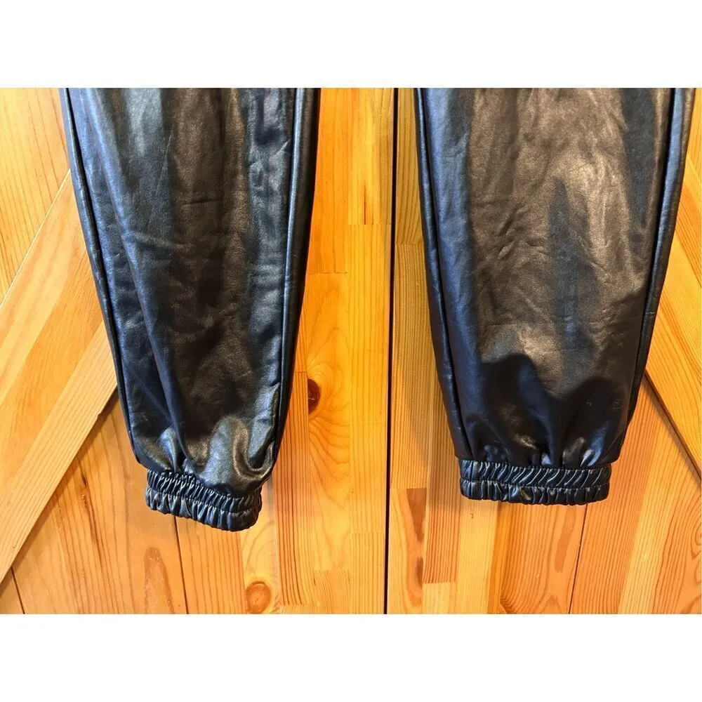 Hot Kiss Black Liquid Faux Leather Jogger Drawstring Pants Size Large (4215) - Image 2