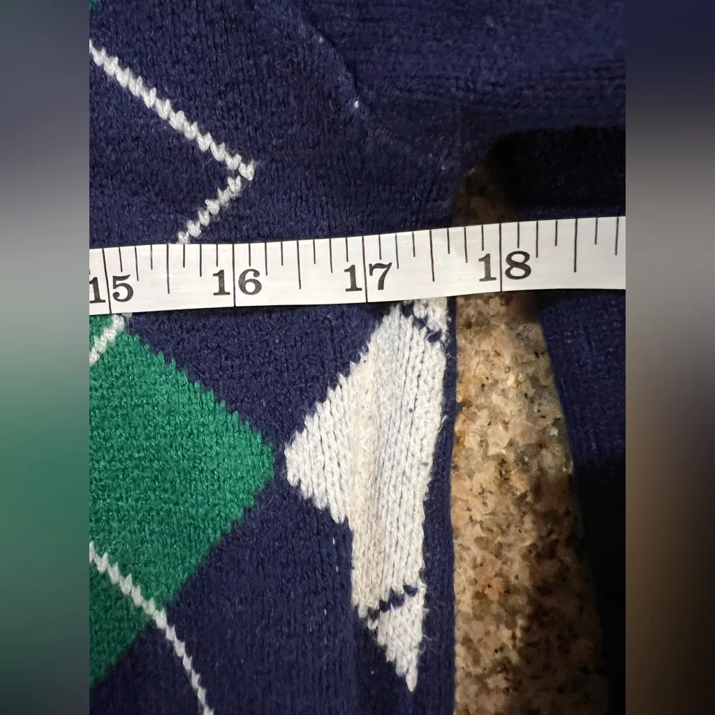 Argyle Knit Sweater – Navy/Green/White – Size M – Excellent Condition Blue Size M - Image 3
