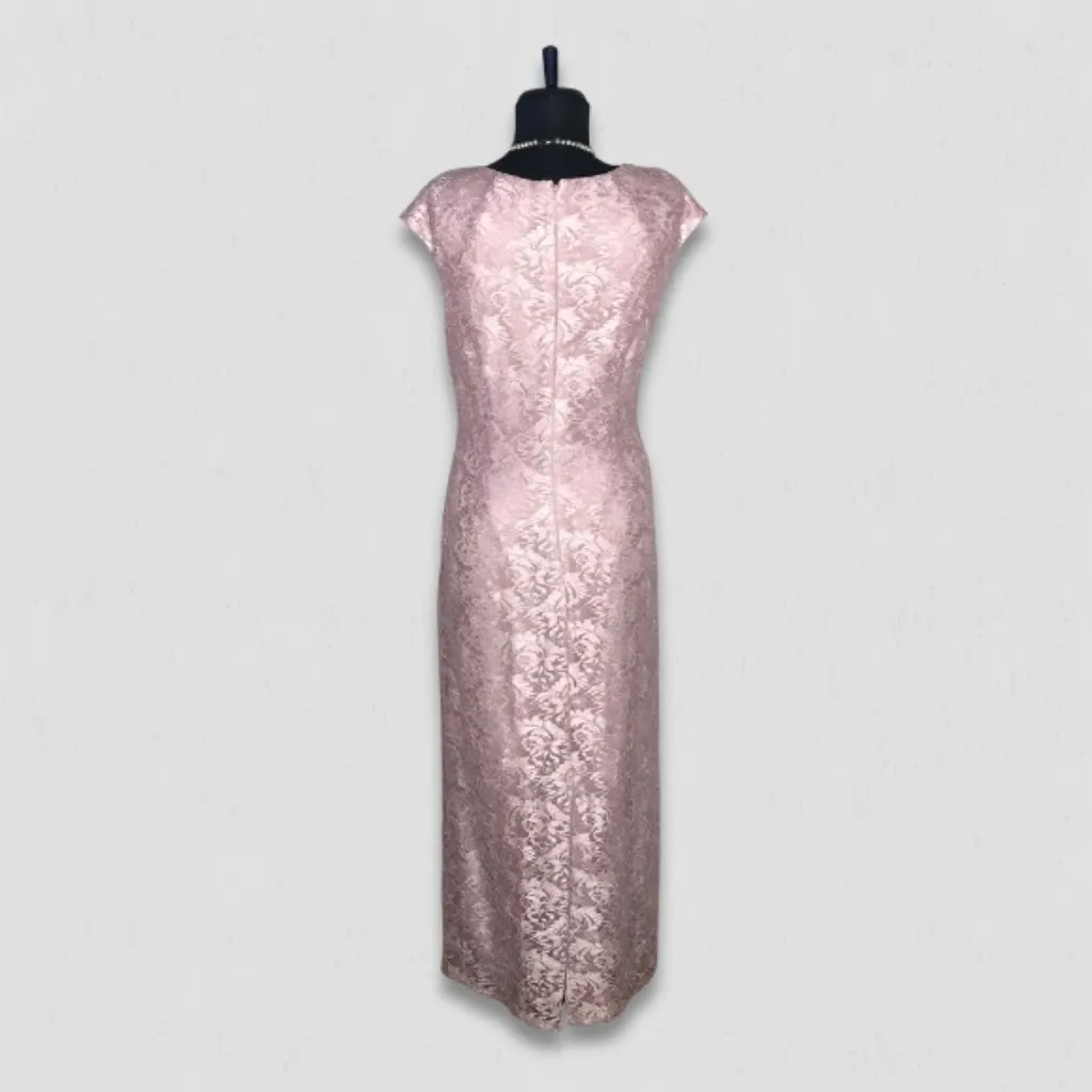 Tahari Arthur S. Levine Maxi Sequin Sheath Gown Floral Lace Pink Lavender sz 6 - Image 2