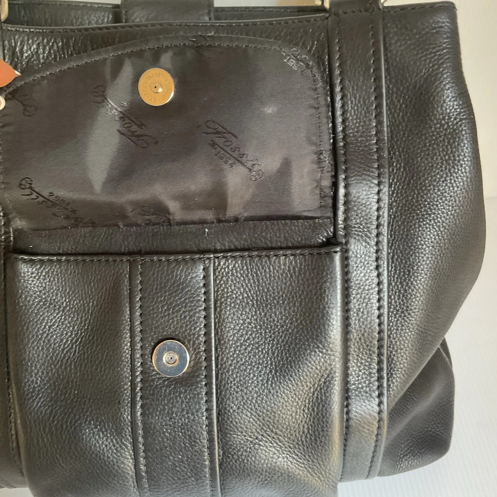 Fossil Genuine Leather Black Tote Shoulder Bag Vintage Y2K Classic Carryall Bag - Image 5