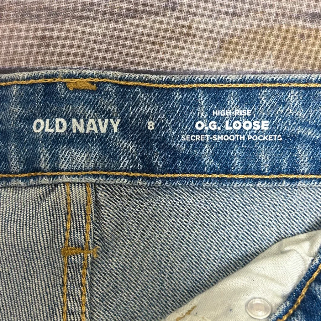 Old Navy Medium Dahlia Wash High Rise OG Loose Distressed Straight Leg Jeans 8 - Image 7