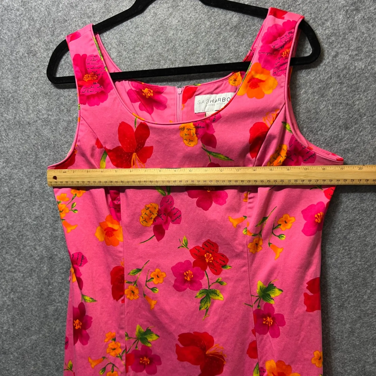 Vintage Y2K Sag Harbor Pink Floral Sleeveless Dress Women's L Petite Fitted 90s‎ - Image 3