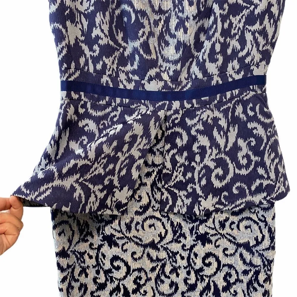 Walter Baker Blue Brocade Sleeveless Classic Evening Fancy Peplum Layer Dress - Image 4