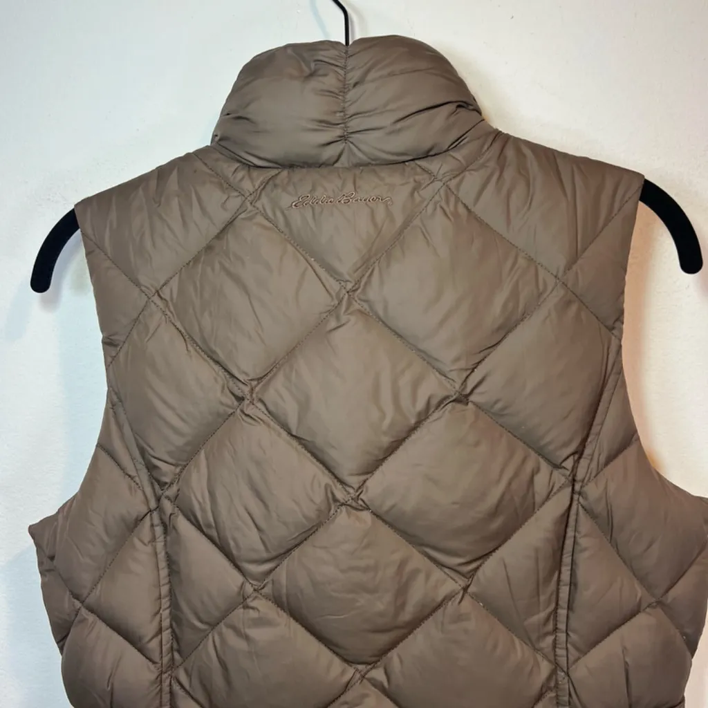 Eddie Bauer Goose Down Quilted Puffer Vest Jacket Brown Zip Pockets Womens Small - Image 10
