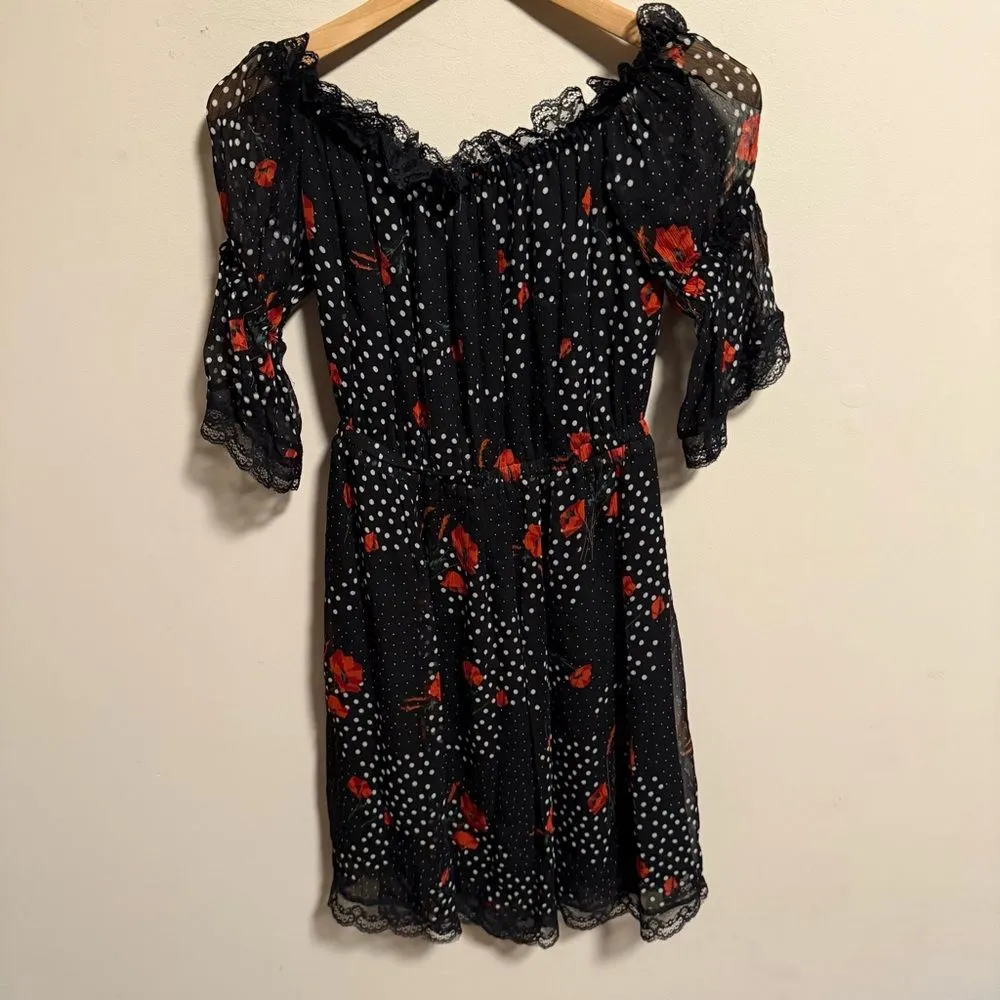The Kooples Popi Pop Floral Chiffon Lace Trim Off Shoulder Dress- Size 1 (Small) - Image 4