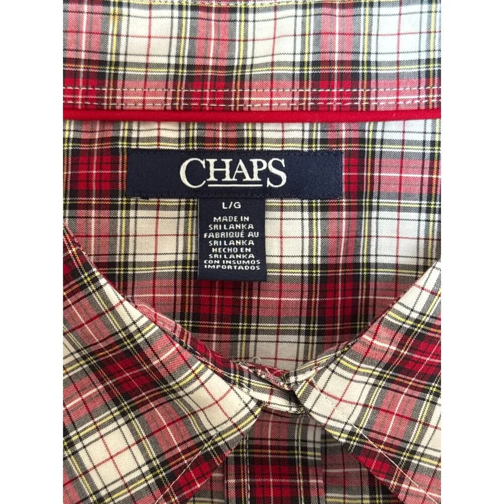 Women’s CHAPS Red & Green Checkered Button up Sz L - Image 4