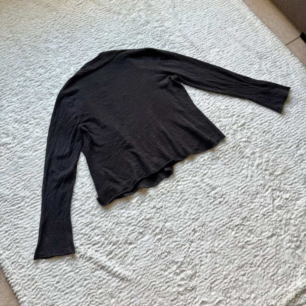 Eileen Fisher Silk Cashmere Cardigan S Chocolate Brown Open Front Flare Sleeve - Image 10