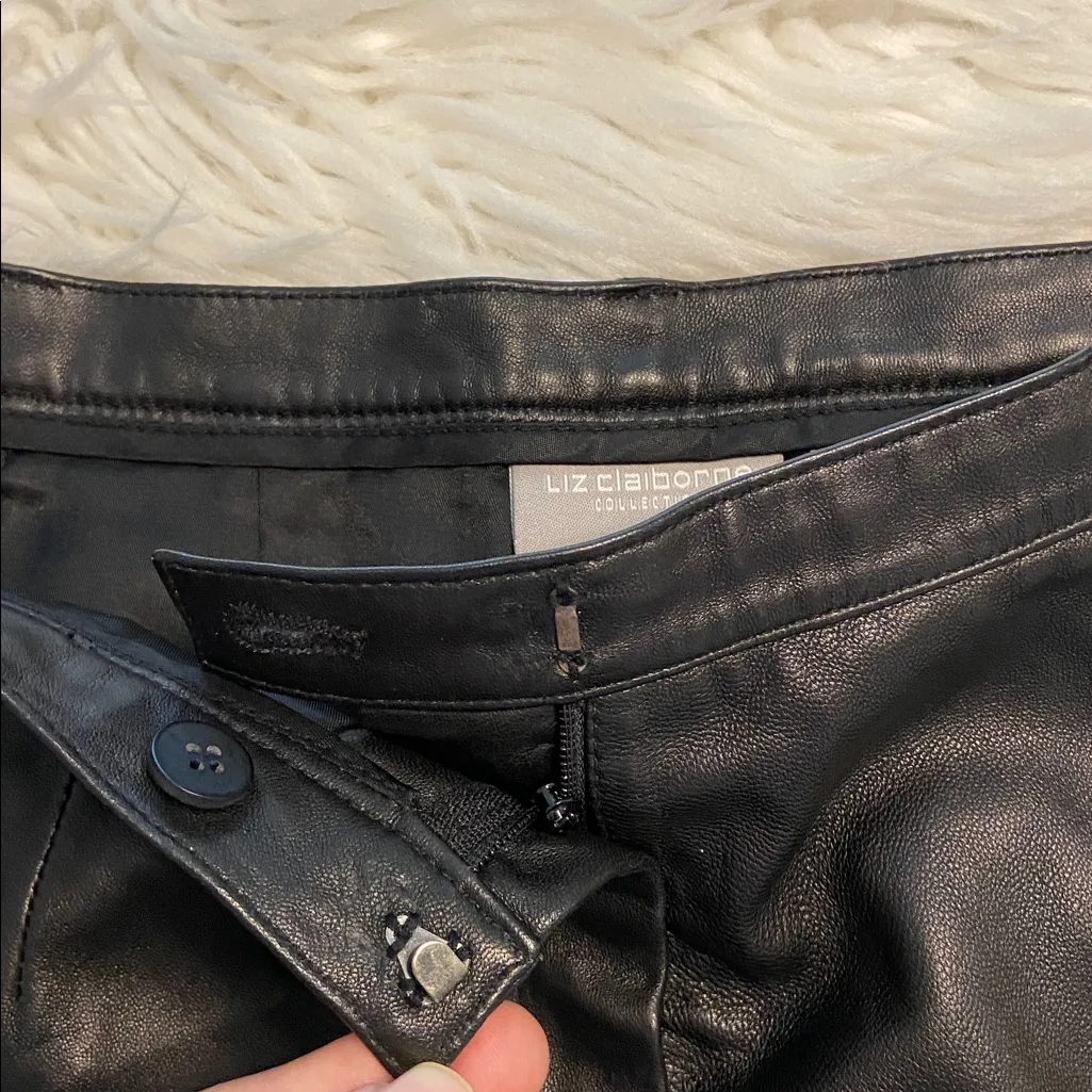 Liz Claiborne Dark Brown  Leather Dress Pants size 12 100% leather inseam 30” - Image 7